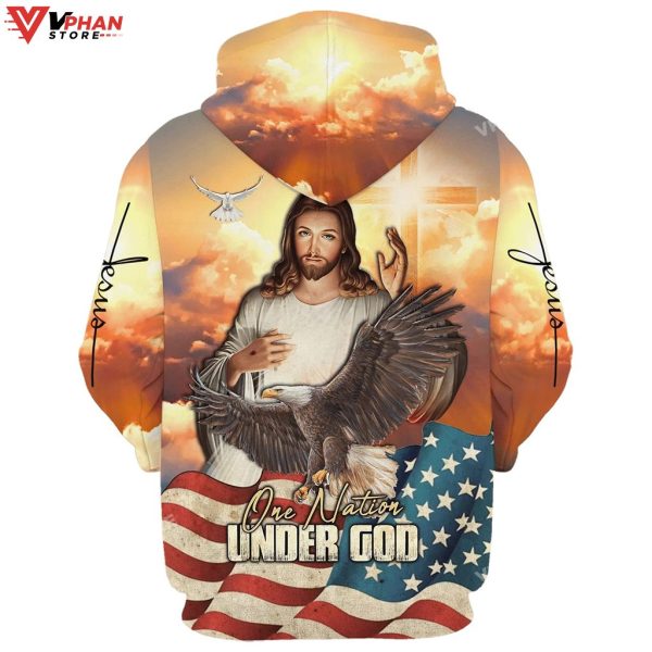 One Nation Under God Jesus Eagle Cross Gift Ideas Christian Hoodie