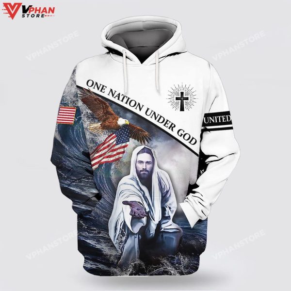 Patriot Eagle Flag One Nation Under God Jesus Cross Christian Hoodie