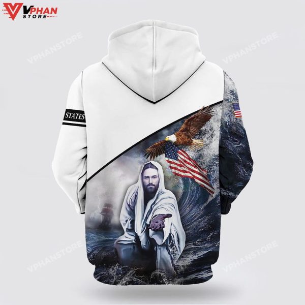 Patriot Eagle Flag One Nation Under God Jesus Cross Christian Hoodie