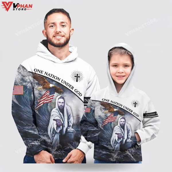 Patriot Eagle Flag One Nation Under God Jesus Cross Christian Hoodie