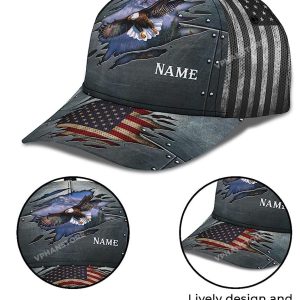 Patriotic Bald Eagle With Us Flag Custom Name Baseball Cap 1