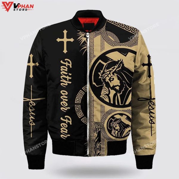 Personalized Faith Over Fear Jesus Bomber Jacket