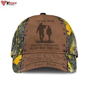 Personalized Hunting Dad To My Son Baseball Cap Yellow Camo Pattern 1