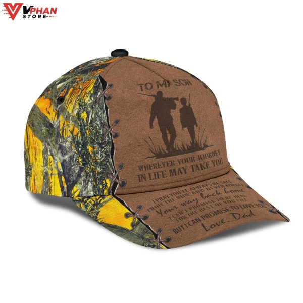 Hunting Dad To My Son Yellow Camo Pattern Personalized Baseball Cap