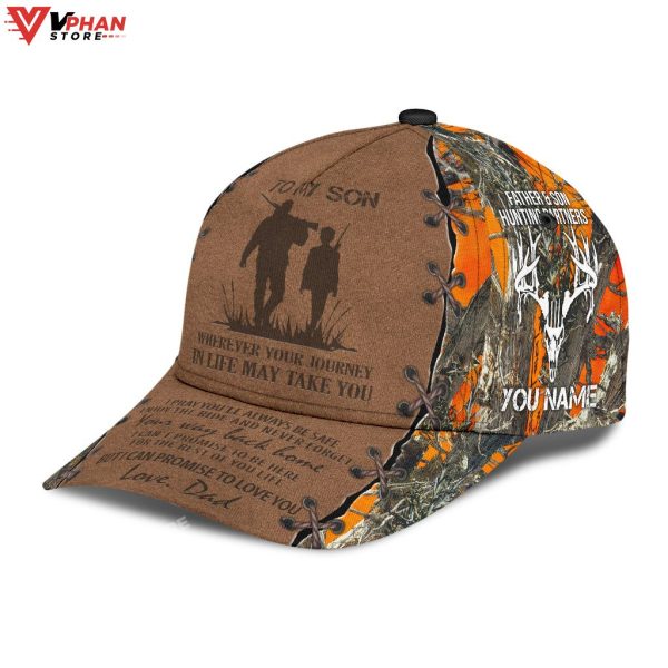 Hunting Dad To My Son Orange Camo Pattern Personalized Baseball Cap