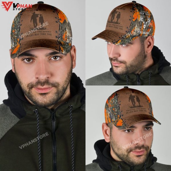 Hunting Dad To My Son Orange Camo Pattern Personalized Baseball Cap