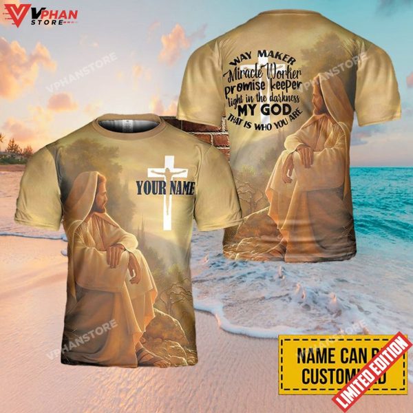 Personalized Name Way Maker Miracle Worker Jesus 3D Printed T Shirt