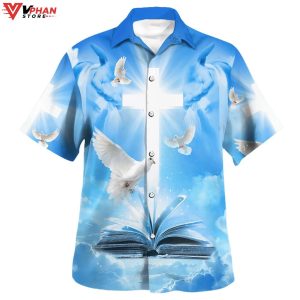 Pigeon Cross And Bible Tropical Outfit Christian Gift Ideas Hawaiian Shirt 1