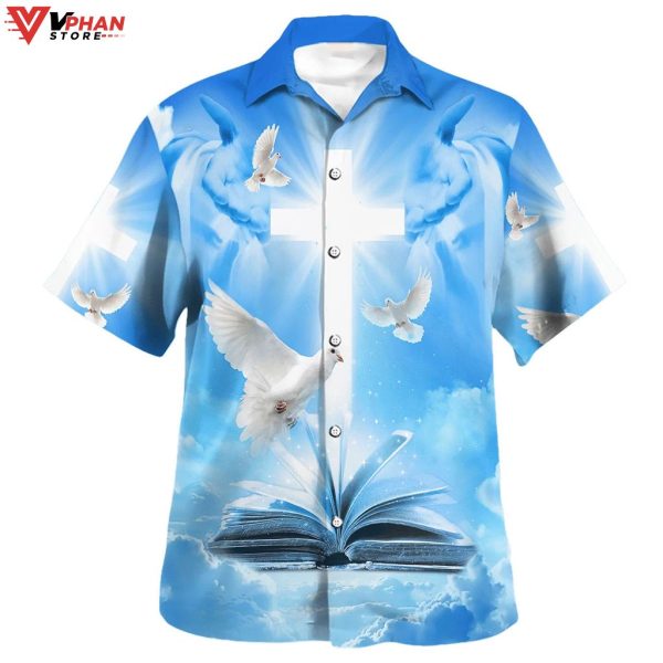 Pigeon Cross And Bible Tropical Outfit Christian Gift Ideas Hawaiian Shirt