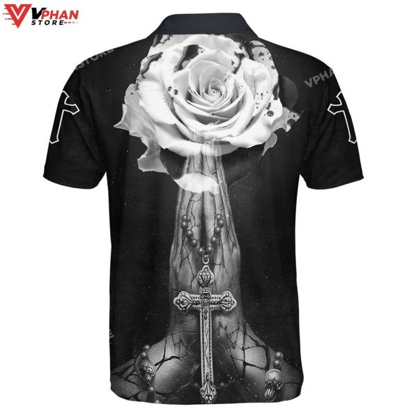 Praying Hands With Cross And Rose Fower Christian Polo Shirt & Shorts