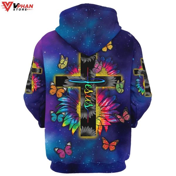 Rainbow Sunflower Butterfly Jesus Cross Christian Gift Ideas Hoodie