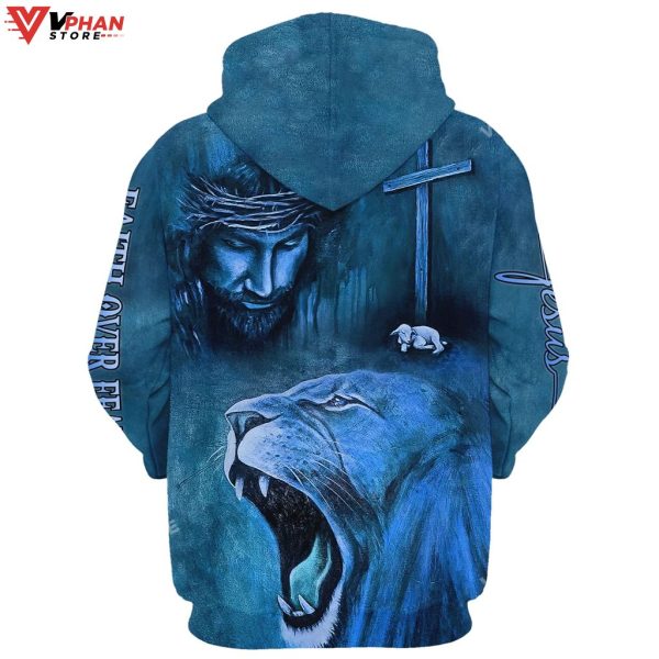 Roaring Blue Lion And Jesus Faith Religious Gift Ideas Christian Hoodie