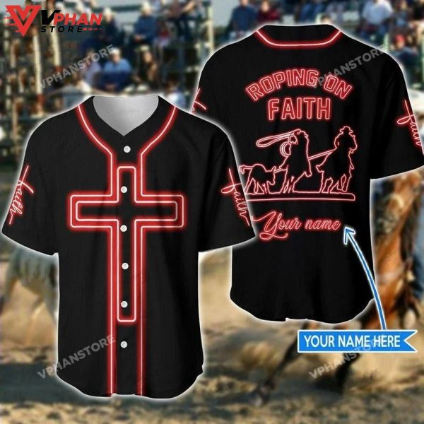 Roping On Faith Religious Easter Gifts Christian Baseball Jersey