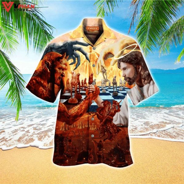 Satan Vs Jesus Battle Colorful Jesus Christian Gift Hawaiian Shirt