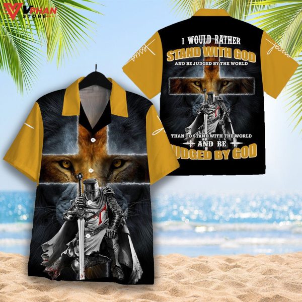 Stand With God Veteran And Lion Christian Gifts Hawaiian Summer Shirt