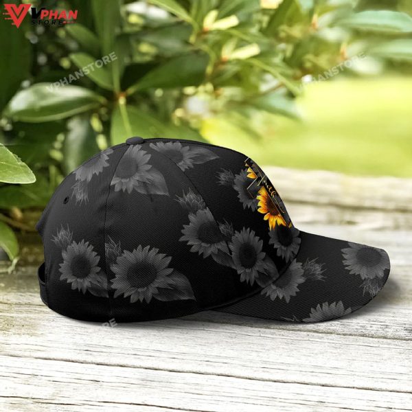 Sunflower Faith Floral Black Baseball Cap