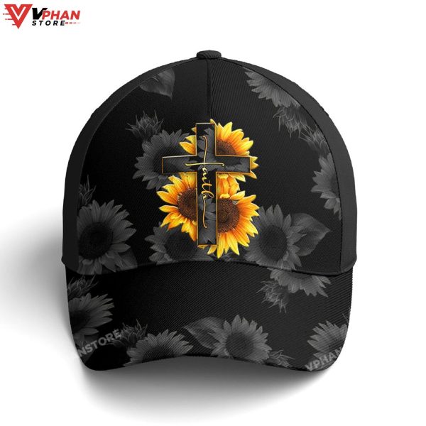 Sunflower Faith Floral Black Baseball Cap