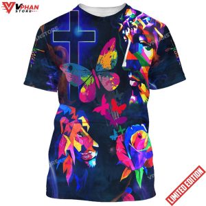 Sunflower Jesus Cross Butterfly 3d All Over Print Shirt 1