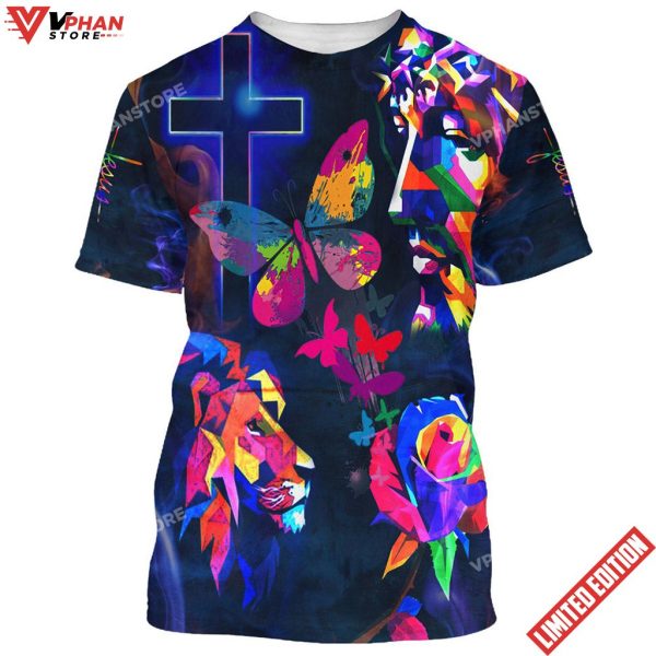 Sunflower Jesus Cross Butterfly 3d All Over Print Shirt