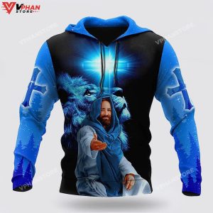 The Cross And The Praying Lion Jesus Focus On Me Christian Hoodie 1