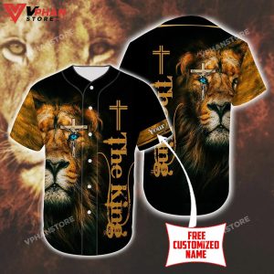 The King Custom Printed Cross Lion Religious Christian Baseball Jersey 1