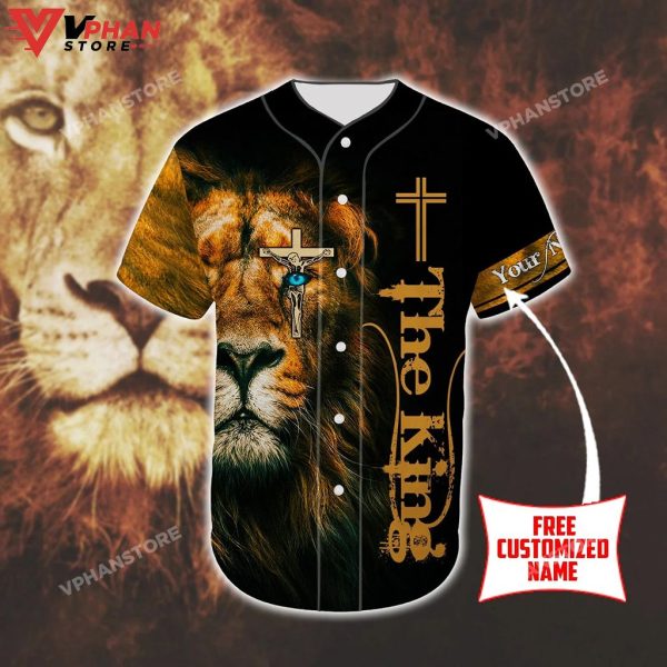 The King Custom Printed Cross, Lion Religious Christian Baseball Jersey