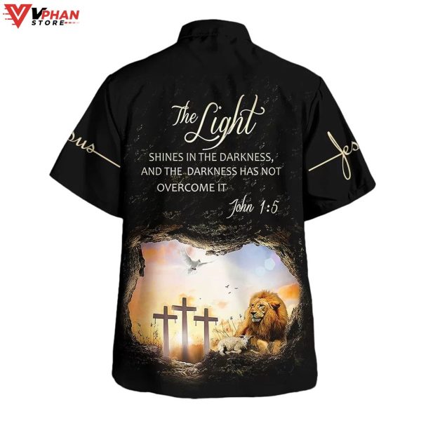 The Light Shines In The Darkness Lion Cross Christian Gift Hawaiian Shirt