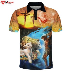 The Lion And The Lamb Religious Easter Gifts Christian Polo Shirt Shorts 1