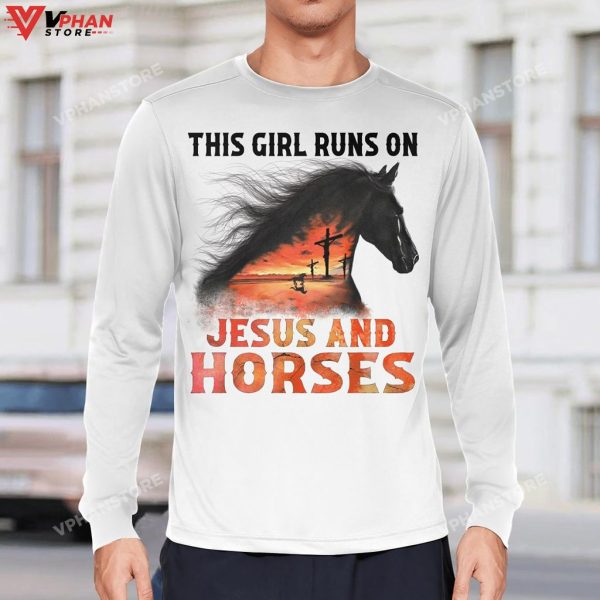 This Girl Runs On Jesus And Horses Presents For Christians Hoodie