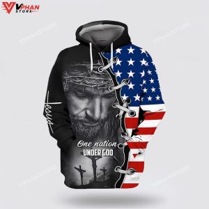 Three Crosses One Nation Under God Jesus Wreath Christian Hoodie 1