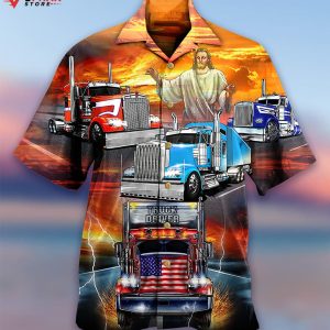 Truck Driver Jesus Bless In The Sunset Tropical Christian Hawaiian Shirt 1