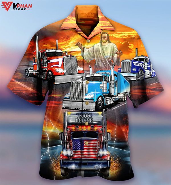 Truck Driver Jesus Bless In The Sunset Tropical Christian Hawaiian Shirt