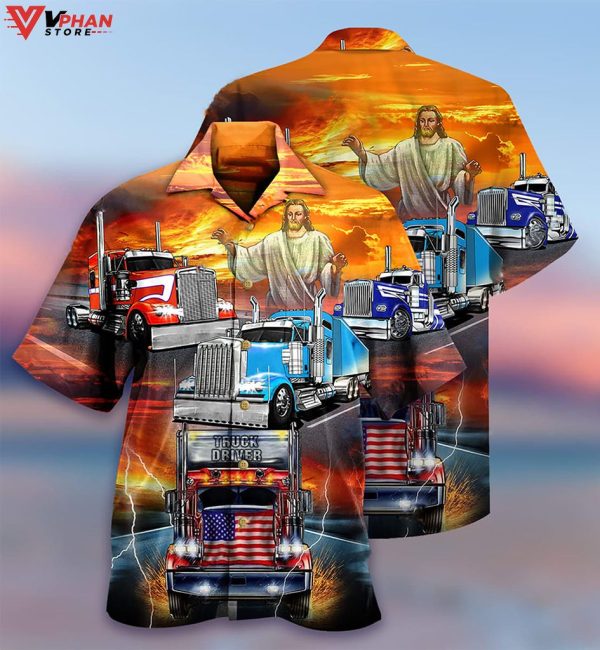 Truck Driver Jesus Bless In The Sunset Tropical Christian Hawaiian Shirt