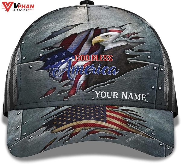 Unisex God Bless America Bald Eagle Custom Name Baseball Cap