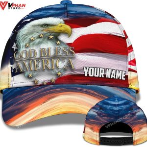 Us Flag With Cool Eagle God Bless Custom Name Baseball Christian Hat 1
