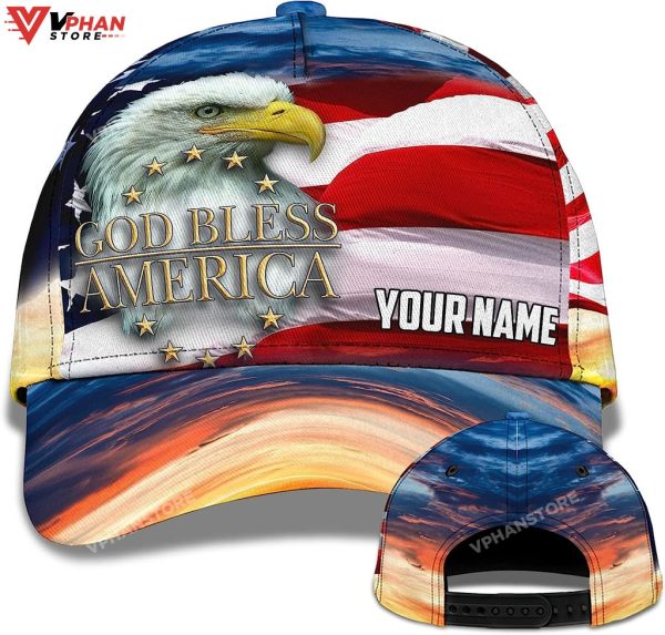 Us Flag With Cool Eagle God Bless Custom Name Baseball Christian Hat