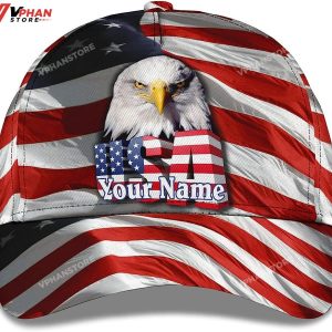 Usa America Flag Bald Eagle Custom Name Baseball Cap 1