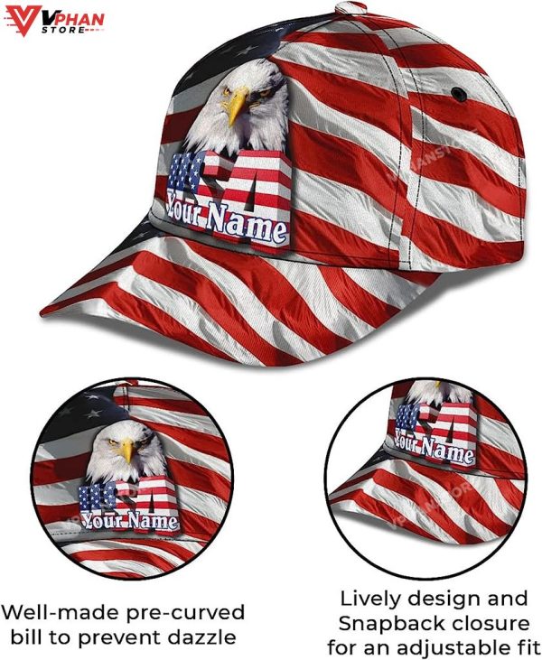 Usa America Flag Bald Eagle Custom Name Baseball Cap