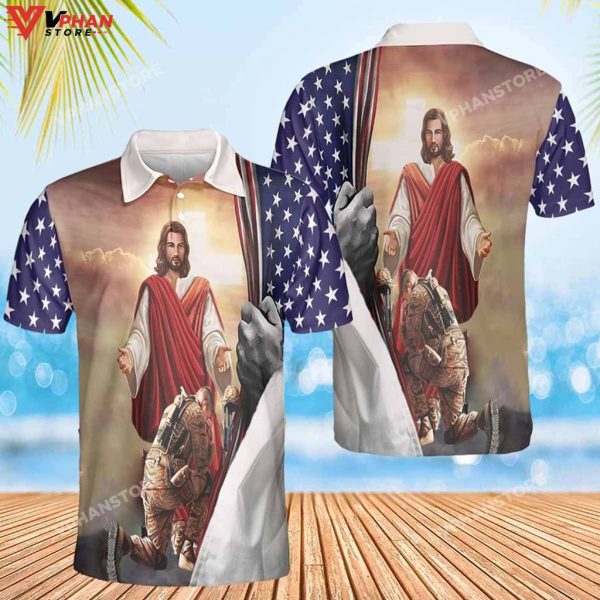 Veteran And Jesus American Flag Christian Polo Shirt & Shorts