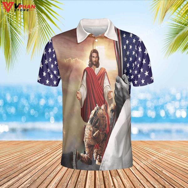 Veteran And Jesus American Flag Christian Polo Shirt & Shorts