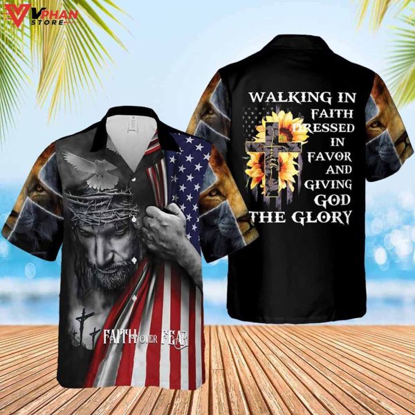 Walking In Faith Jesus Tropical Outfit Christian Gift Ideas Hawaiian Shirt