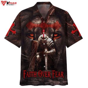 Warrior Of Christ Lion Cross Faith Over Fear Christian Gift Hawaiian Shirt 1