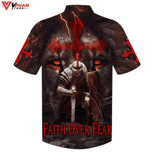 Warrior Of Christ Lion Cross Faith Over Fear Christian Gift Hawaiian Shirt