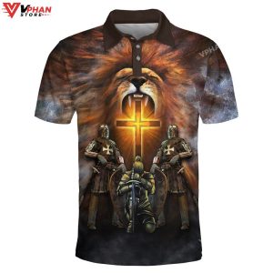 Warrior Of Christ Lion Cross Religious Gifts Christian Polo Shirt Shorts 1
