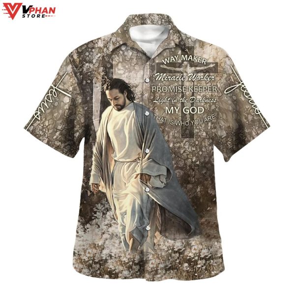 Way Maker Miracle Worker Jesus Walking Through The Fields Hawaiian Shirt