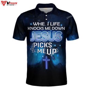 When I Life Knocks Me Down Jesus Cross Christian Polo Shirt Shorts 1