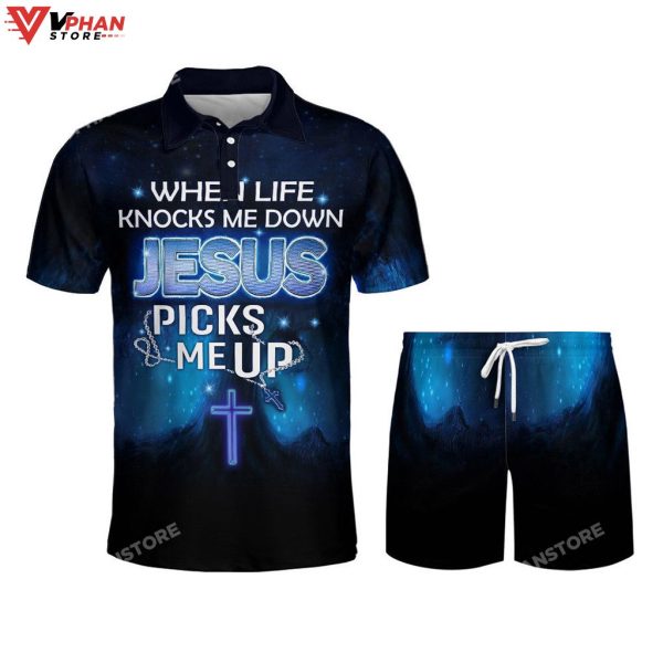 When I Life Knocks Me Down Jesus Cross Christian Polo Shirt & Shorts