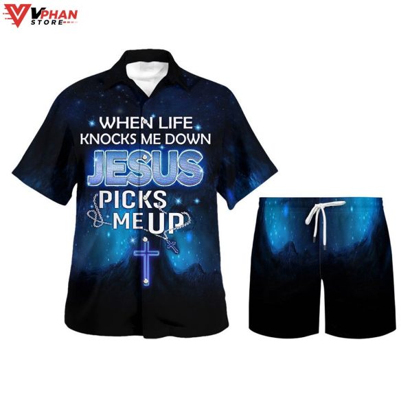 When Life Knocks Me Down Jesus Picks Me Up Christian Gift Hawaiian Shirt