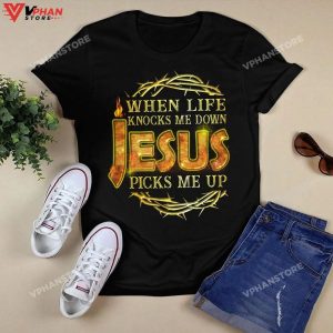 When Life Knocks Me Down Jesus Picks Me Up Religious Christian Hoodie 1