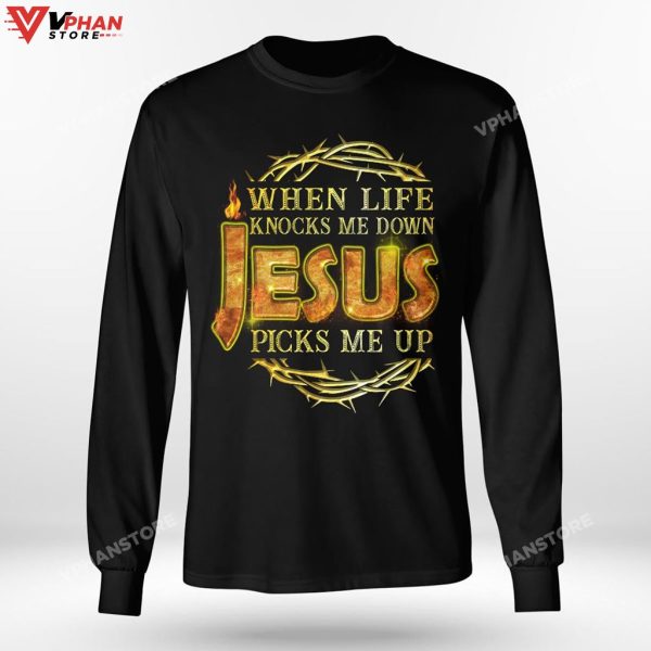 When Life Knocks Me Down Jesus Picks Me Up Religious Christian Hoodie